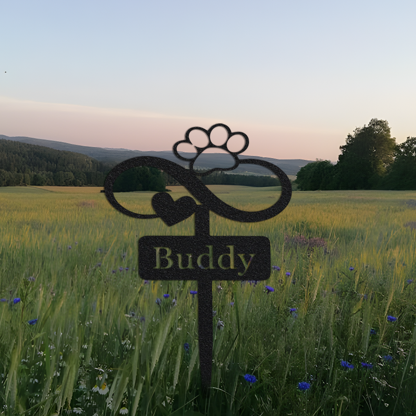 Custom Garden Stake Sign, Infinity Dog Garden Stake with Heart and Paw, Pet Marker Garden Name Stake, Metal Yard Art, Outdoor Sign