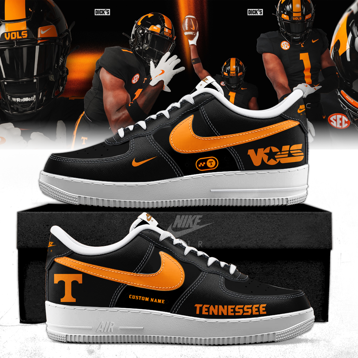 New Arrival Tennessee Vols Football AF1 Low Top Sneaker Dark Mode Collection