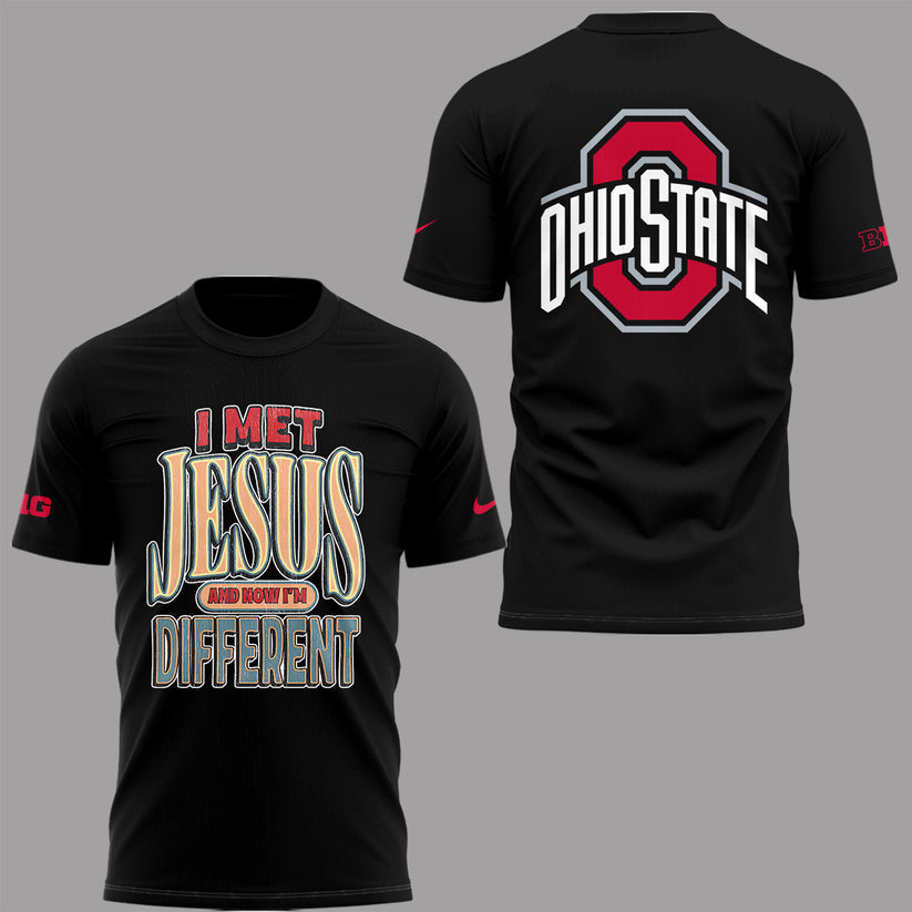 Back at Ohio State, J.T. Tuimoloau makes a statement in the ‘I MET JESUS AND NOW I’M DIFFERENT’ Ohio Football T-Shirt - Ohio State Buckeyes I Met Jesus Black T-Shirt - 100% Cotton, 2-Side Printed Shirt, Unisex