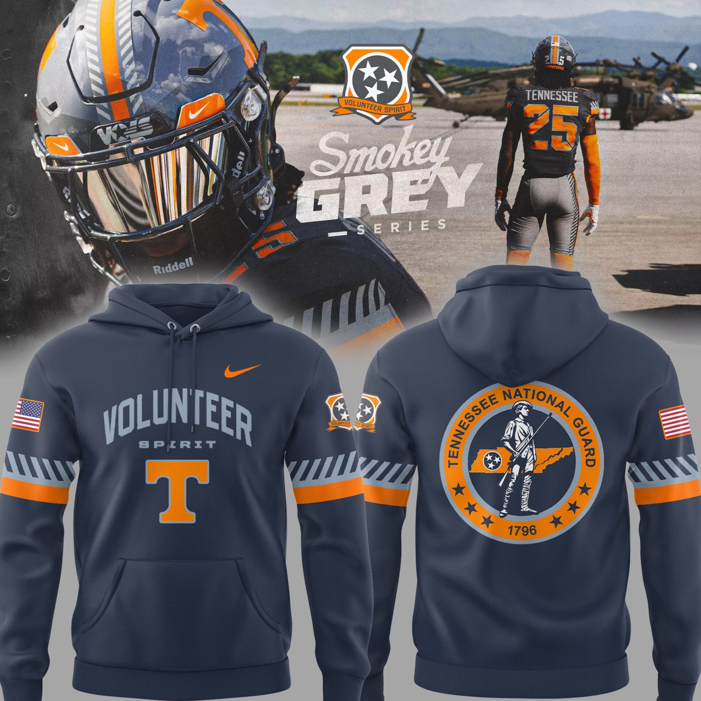 Tennessee Volunteer Football Smokey Grey 'Volunteer Spirit' TN Military Hoodie