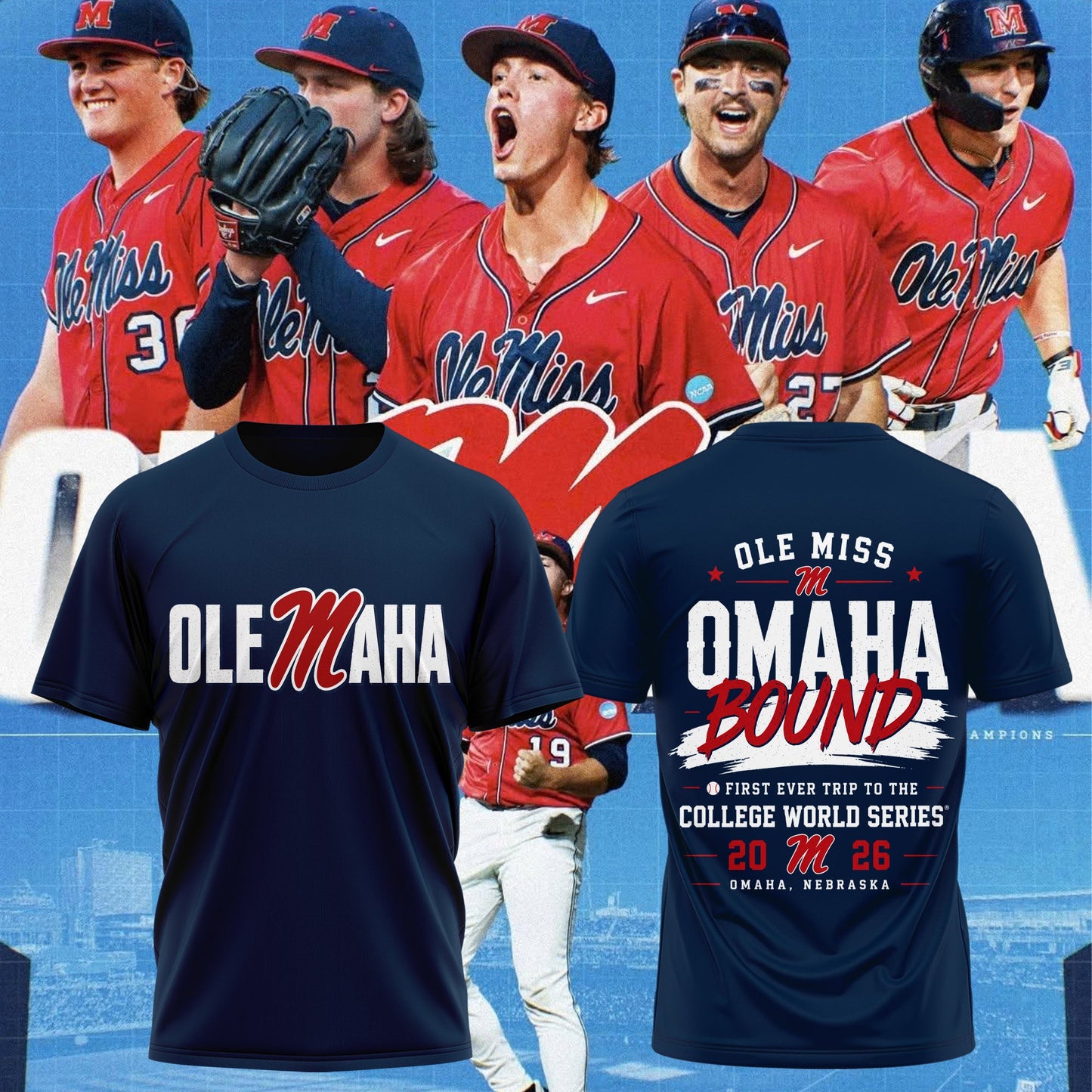 Ole Miss Rebels 2026 NCAA Baseball Men’s College World Series OMAHA T-Shirt