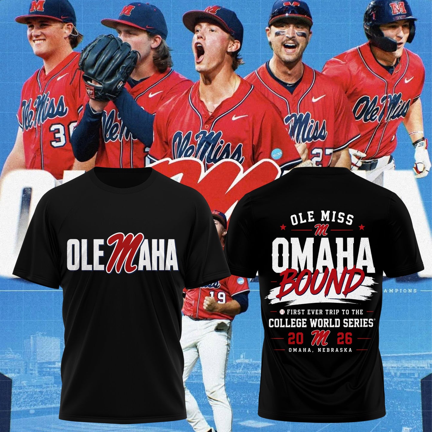 Ole Miss Rebels 2026 NCAA Baseball Men’s College World Series OMAHA T-Shirt