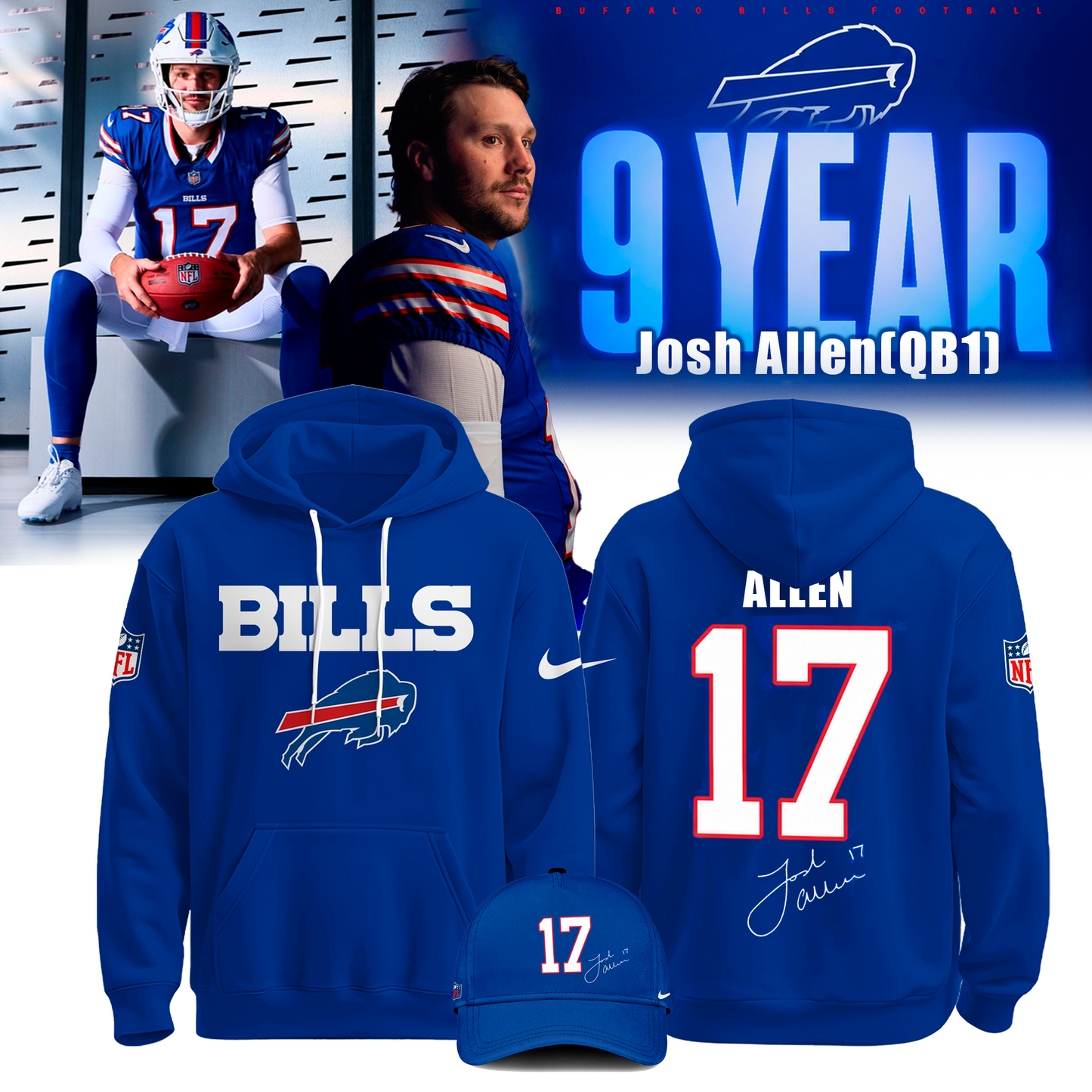 Josh Allen (Buffalo Bills) - Year 9 for QB1 Hoodie