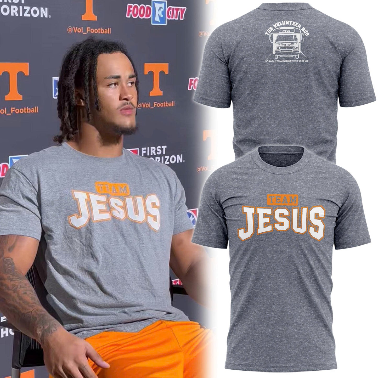 Tennessee Football Team Jesus Grey T-shirt - The Vols Bus Version