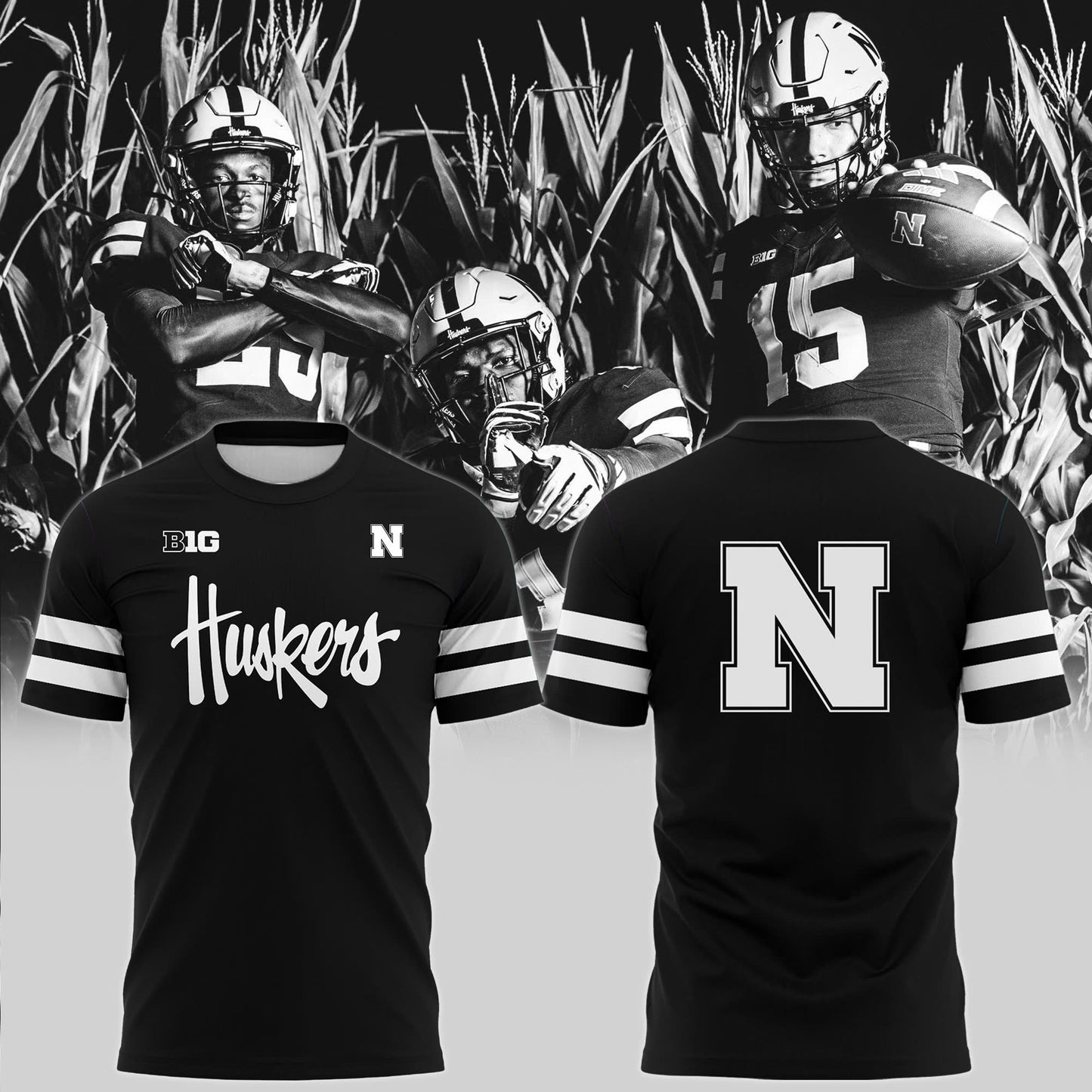 Special New Alternate Dark Mode Nebraska Cornhuskers Tshirt In Black