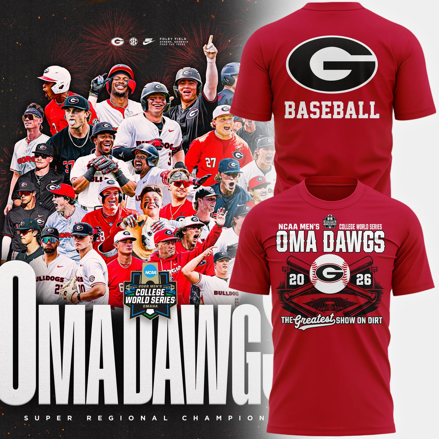 Georgia Bulldogs 2026 Baseball College World Series OmaDawgs Tshirt