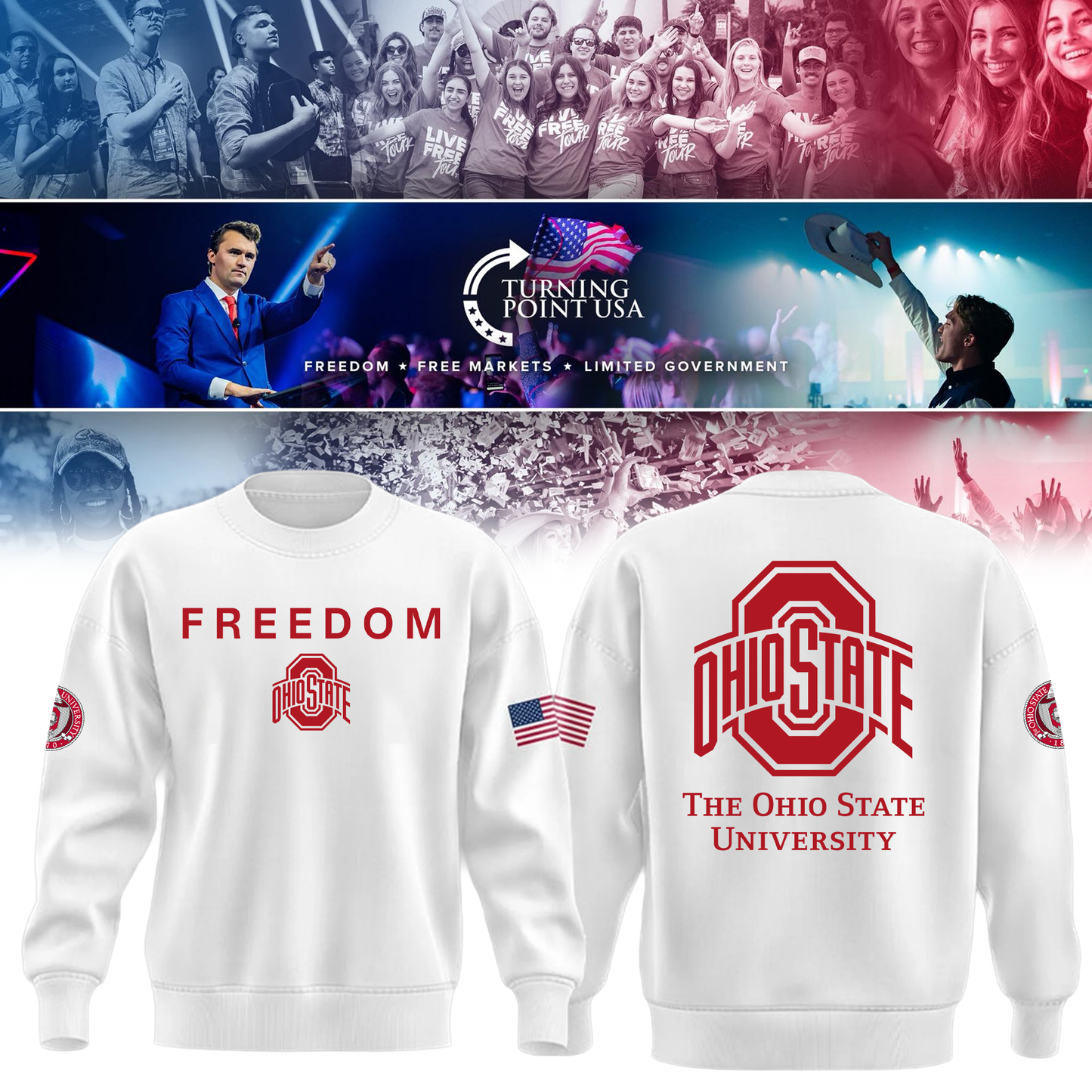 Ohio State Buckeyes x Turning Point USA Sweatshirt - Buckeyes Freedom Shirt Exclusive Design & 100% Cotton Fabric