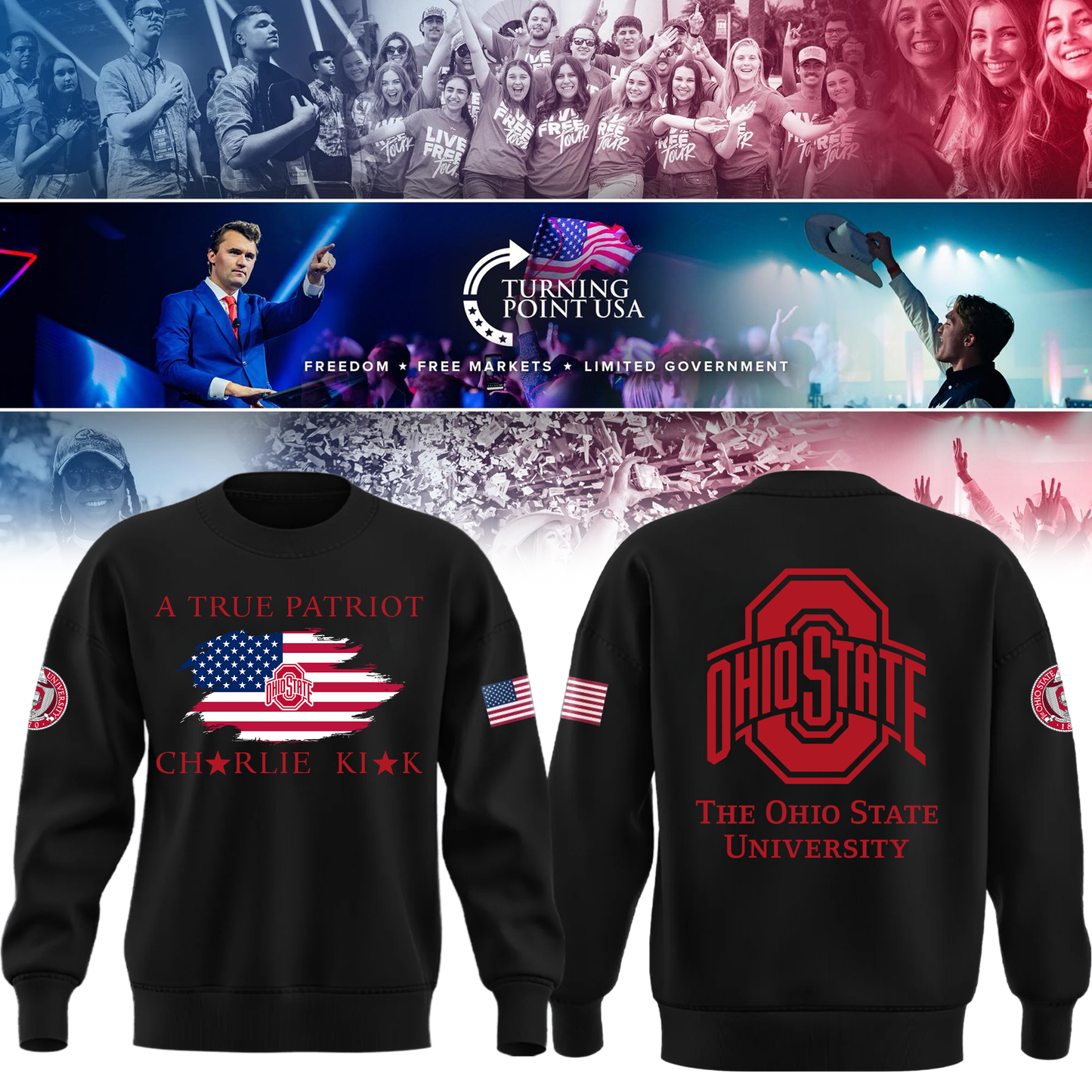 Ohio State Buckeyes x Turning Point USA Sweatshirt - Buckeyes Freedom Shirt Exclusive Design & 100% Cotton Fabric
