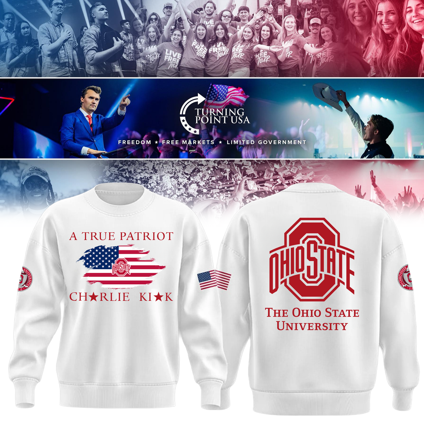 Ohio State Buckeyes x Turning Point USA Sweatshirt - Buckeyes Freedom Shirt Exclusive Design & 100% Cotton Fabric