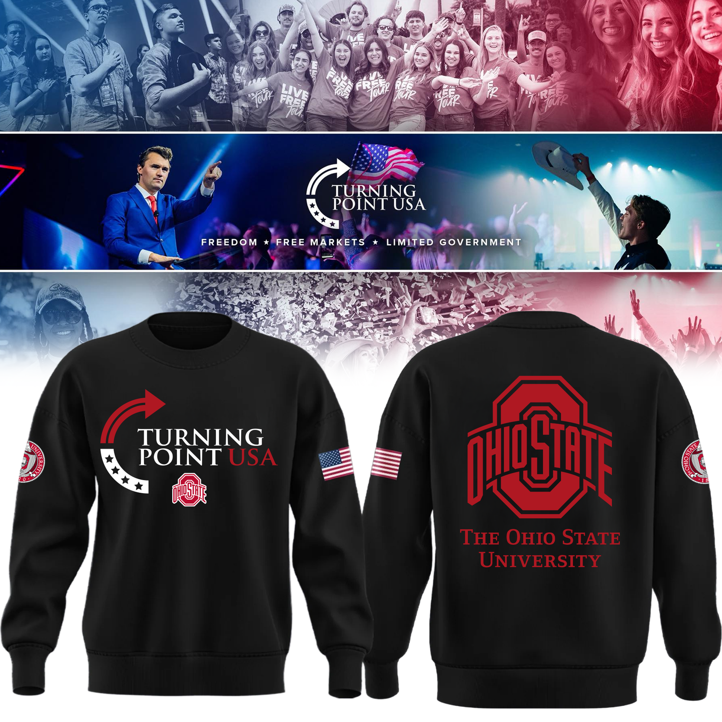 Ohio State Buckeyes x Turning Point USA Sweatshirt - Buckeyes Freedom Shirt Exclusive Design & 100% Cotton Fabric