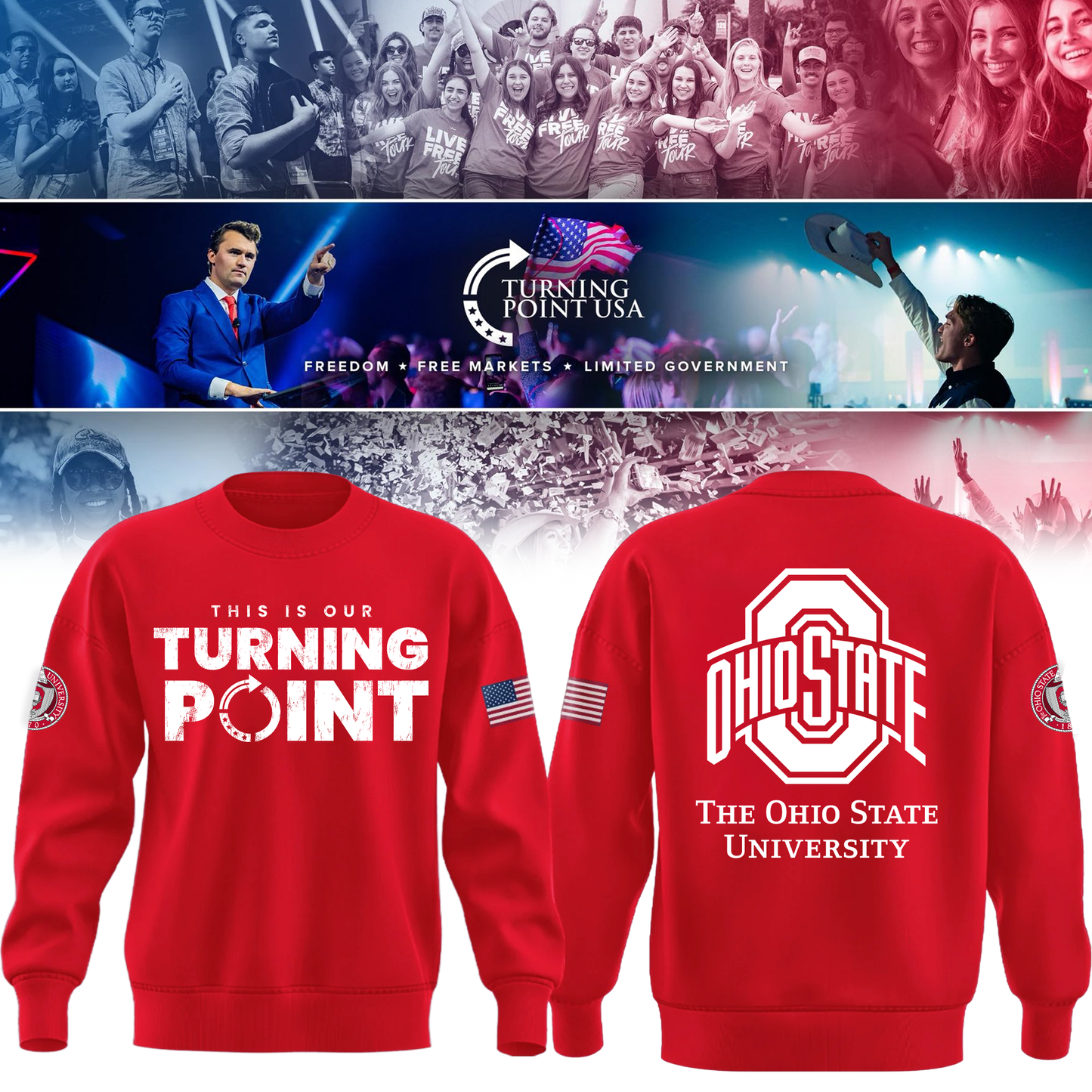 Ohio State Buckeyes x Turning Point USA Sweatshirt - Buckeyes Freedom Shirt Exclusive Design & 100% Cotton Fabric
