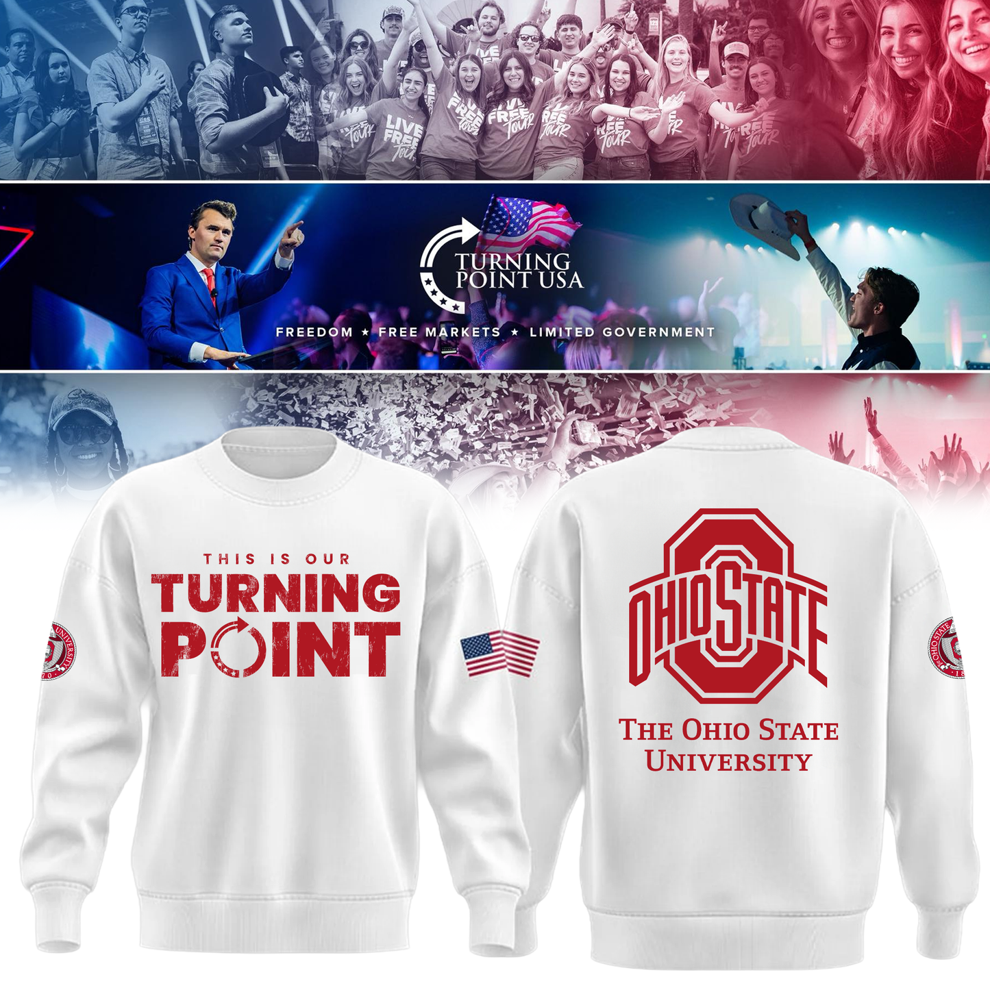 Ohio State Buckeyes x Turning Point USA Sweatshirt - Buckeyes Freedom Shirt Exclusive Design & 100% Cotton Fabric