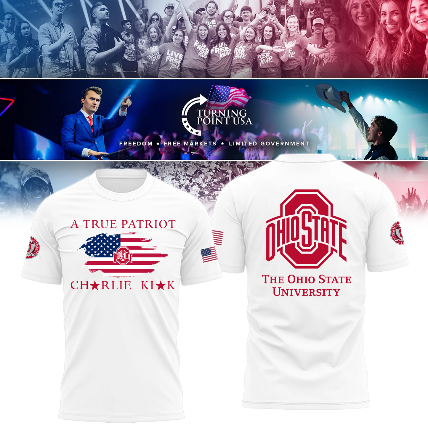 Ohio State Buckeyes x Turning Point USA T-Shirt - Buckeyes Freedom Shirt Exclusive Design & 100% Cotton Fabric