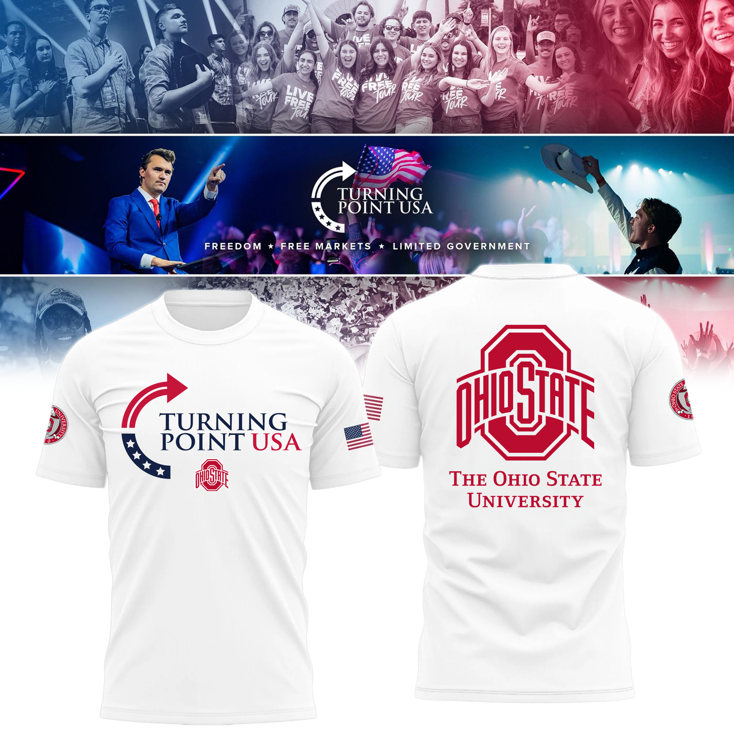 Ohio State Buckeyes x Turning Point USA T-Shirt - Buckeyes Freedom Shirt Exclusive Design & 100% Cotton Fabric