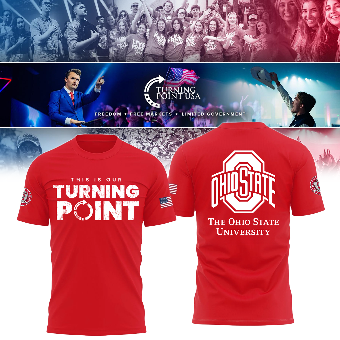 Ohio State Buckeyes x Turning Point USA T-Shirt - Buckeyes Freedom Shirt Exclusive Design & 100% Cotton Fabric