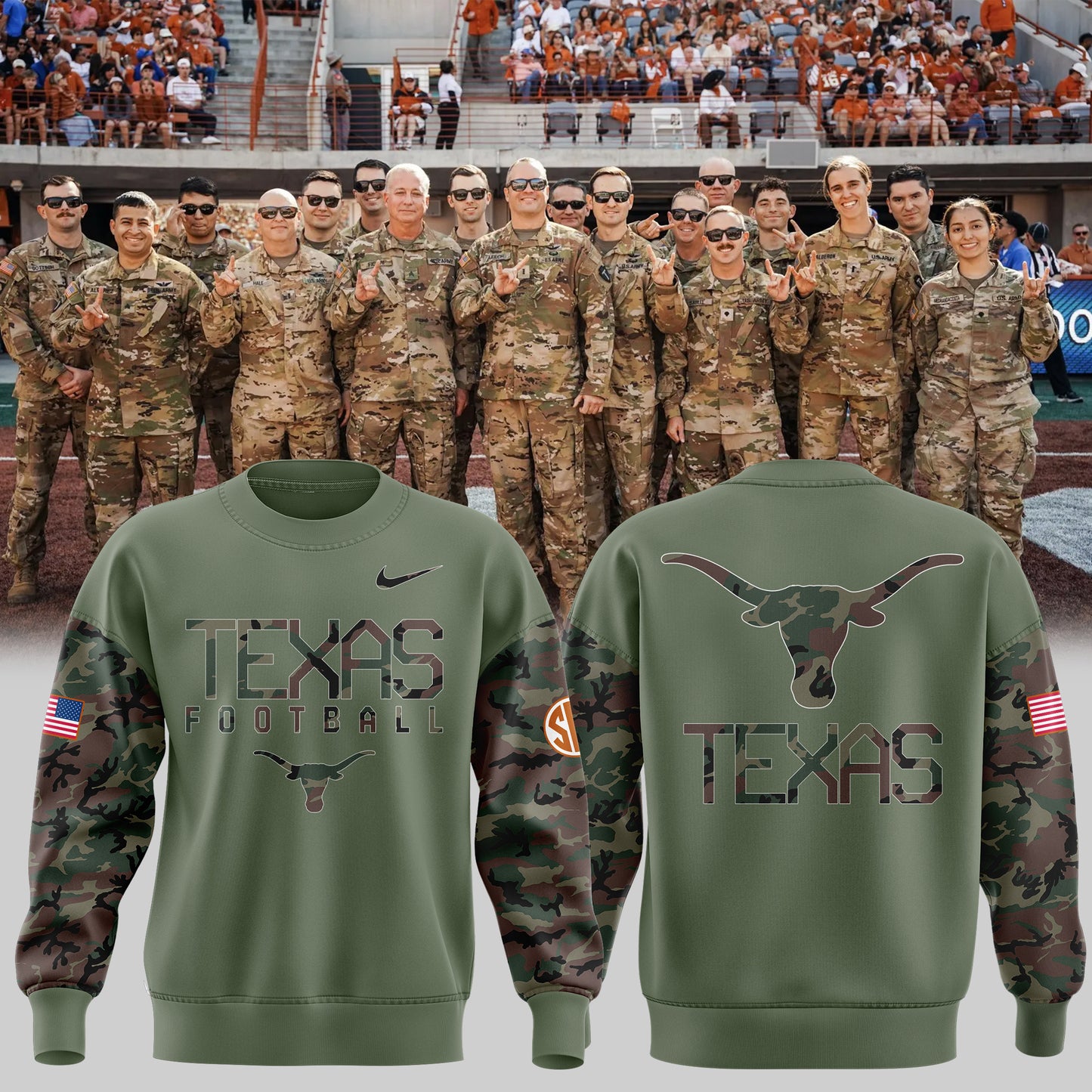 Texas Longhorns Premium Shirt For Fan - Texas Longhorns 2024 Military Appreciation Sweatshirt - Unique Gift For Texas Longhorns Fan TL01