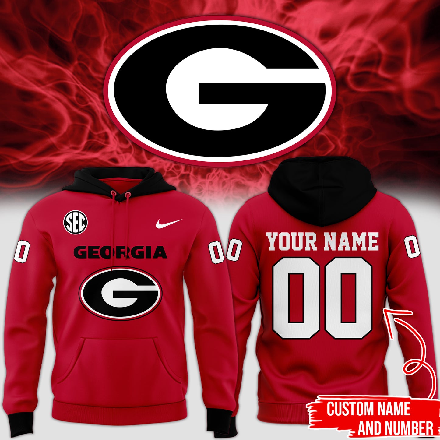 Premium Georgia Bulldogs Gear - Georgia Bulldogs Football Custom Fleece Pullover Red Hoodie GB03