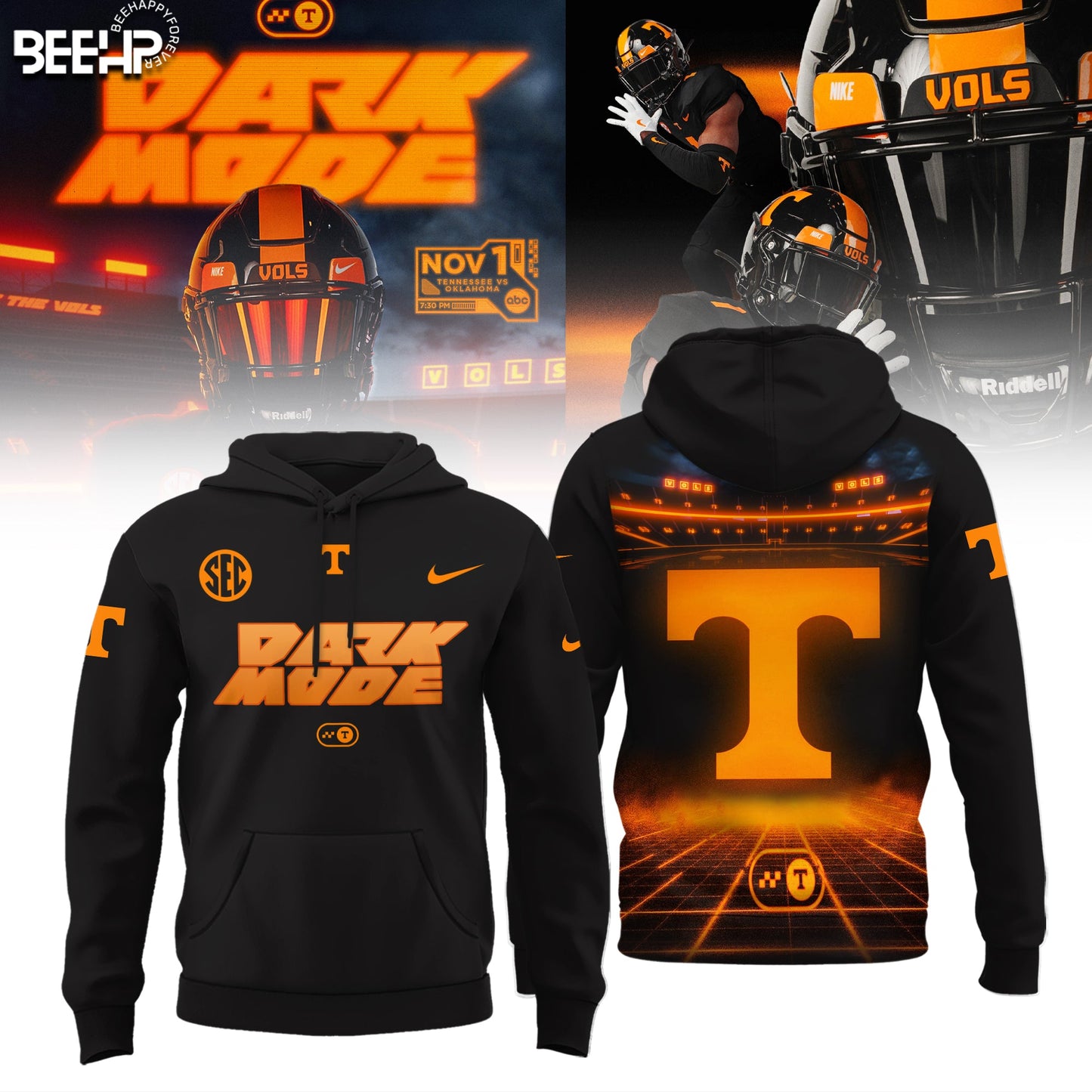 New Arrival Tennessee Football Hoodie Dark Mode Collection - Vols Dark Mode Hoodie