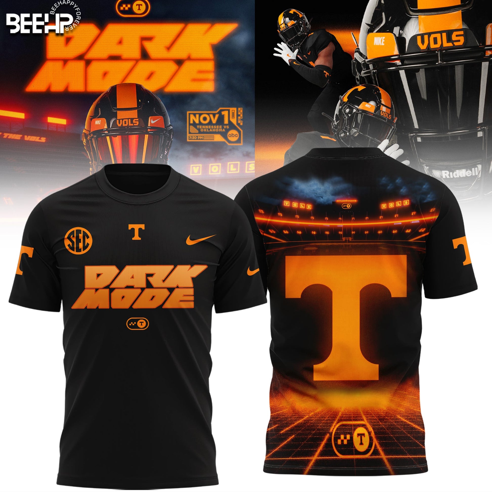 New Arrival Tennessee Football T-Shirt Dark Mode Collection - Vols Dark Mode Merch
