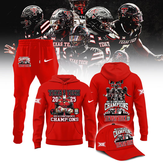 Texas Tech Red Raiders 2025 CHAMPIONS Big12 Football Red Hoodie