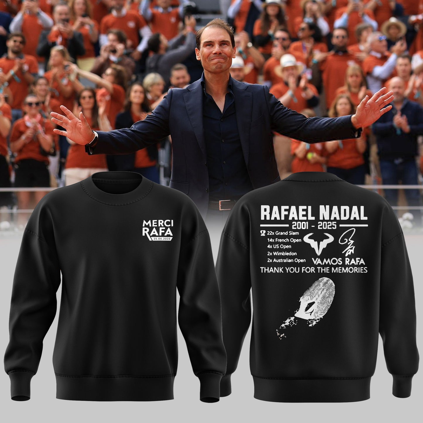 Exclusive Version Rafael Nadal Black Sweatshirt 2025 - Merci Rafa Shirt