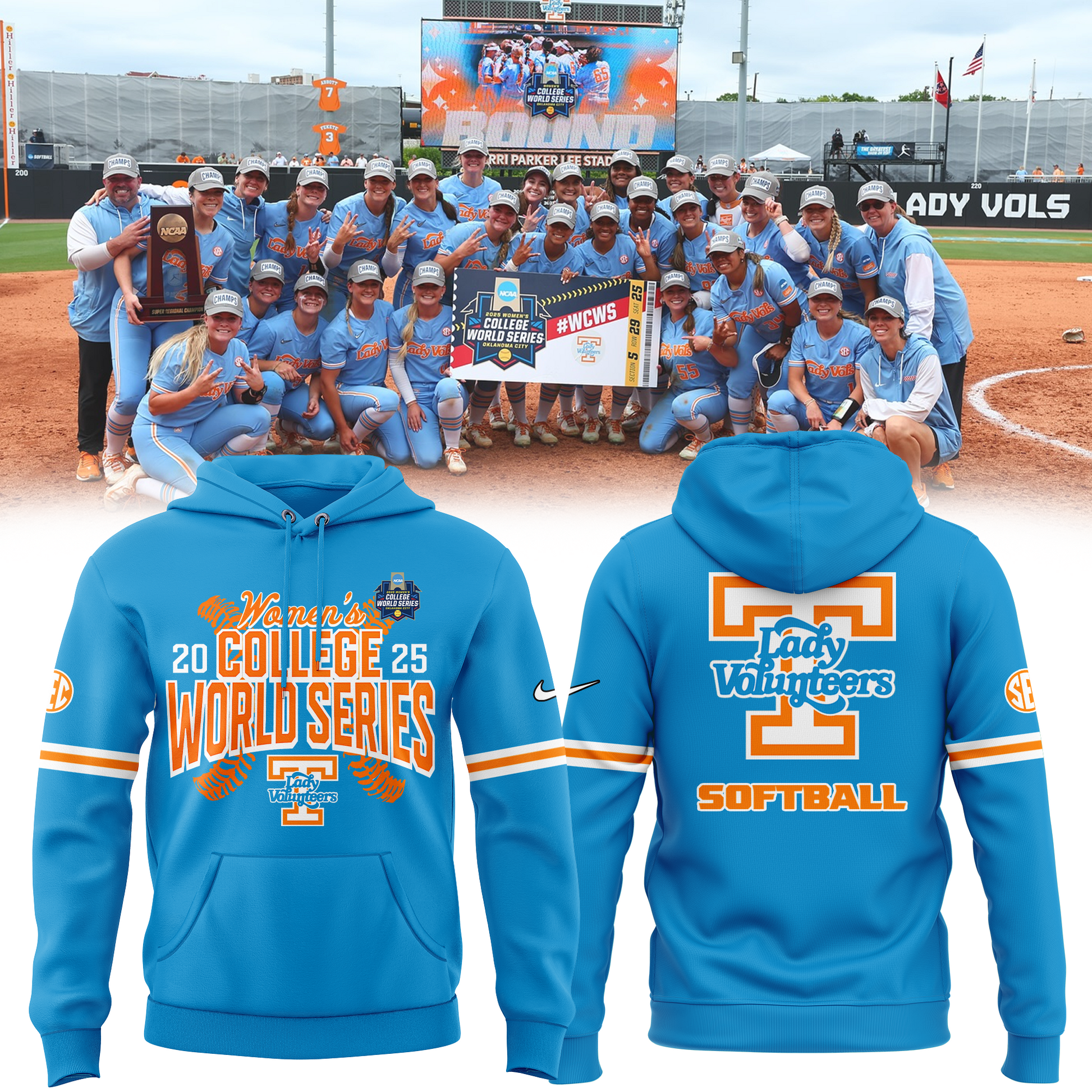 Tennessee Lady Vols 2025 NCAA Softball Women's College World Series Hoodie