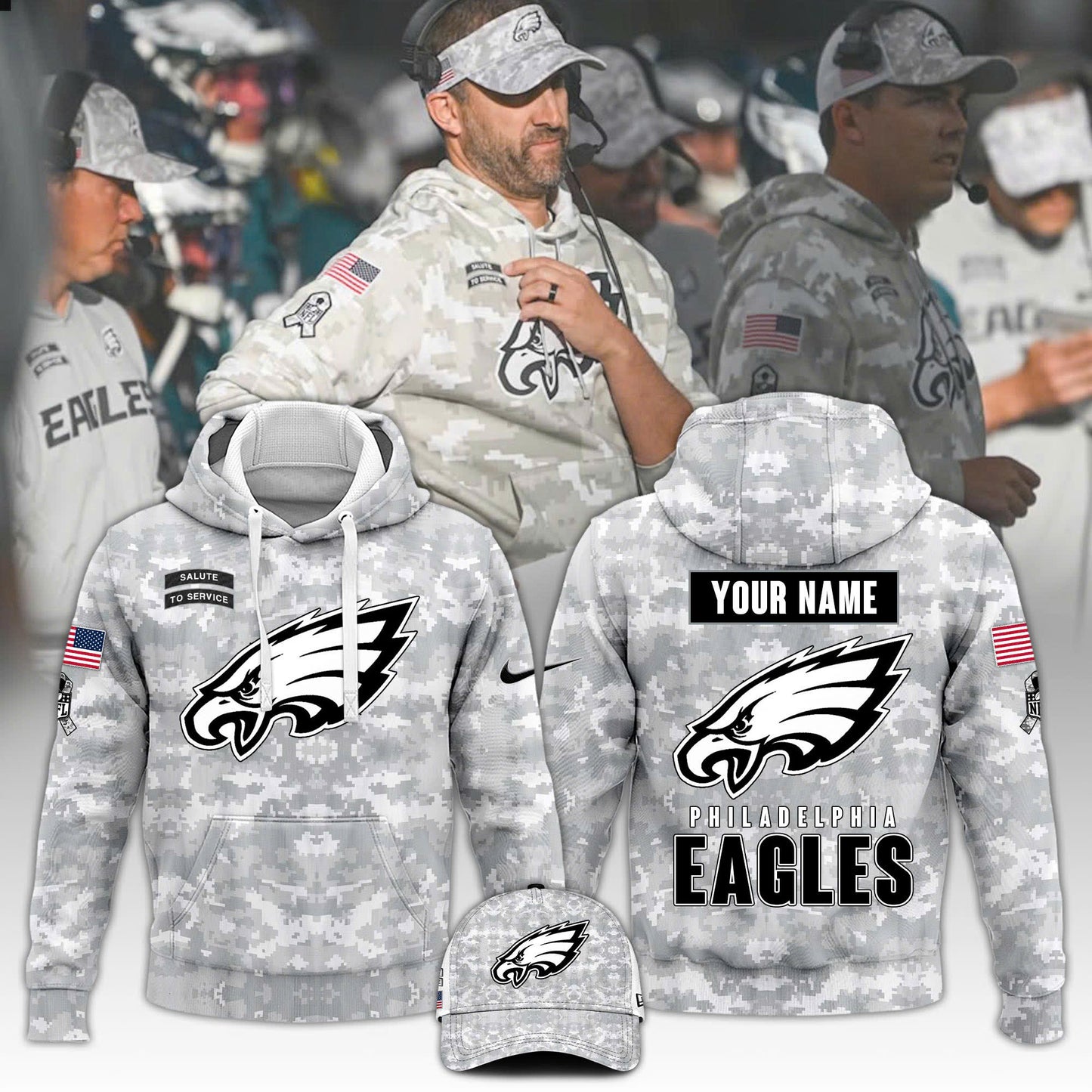 Philadelphia Eagles Hoodie For Fans - Old But Gold - Philadelphia Eagles Arctic Camo 2024 Salute to Service Club Hoodie