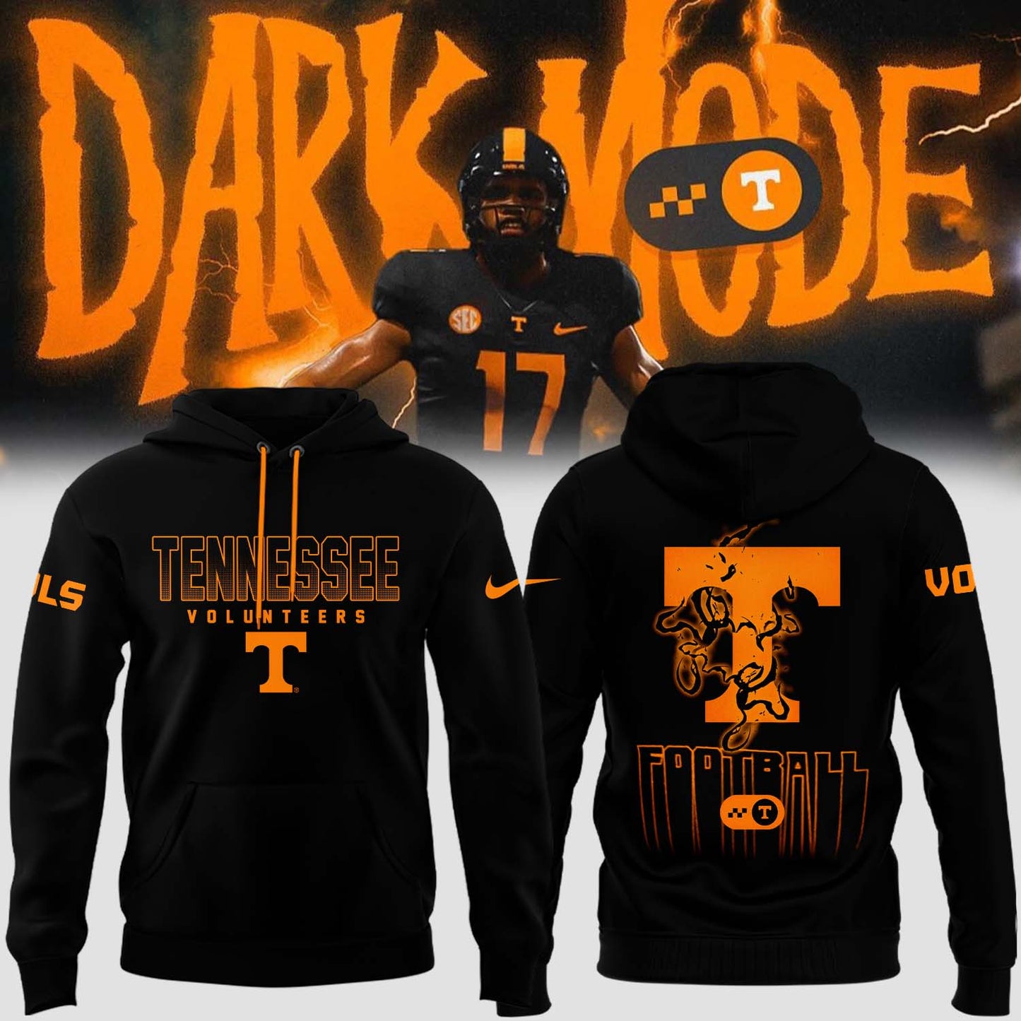 Tennessee Volunteers Premium Gear - Special New “Venom” Dark Mode Vols Hoodie - Tennessee Vols Merch TV02