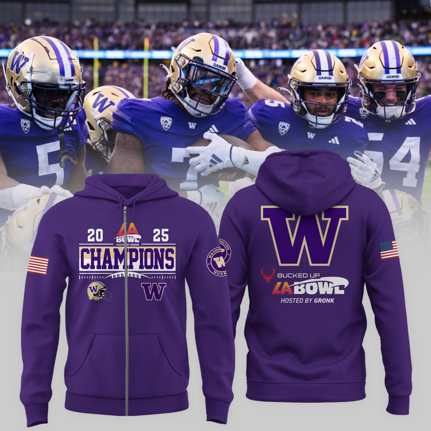 Washington Football Champions Zip Hoodie - LA Bowl Champions Hoodie - Purple - Unisex - Design By Twinkle My Toes
