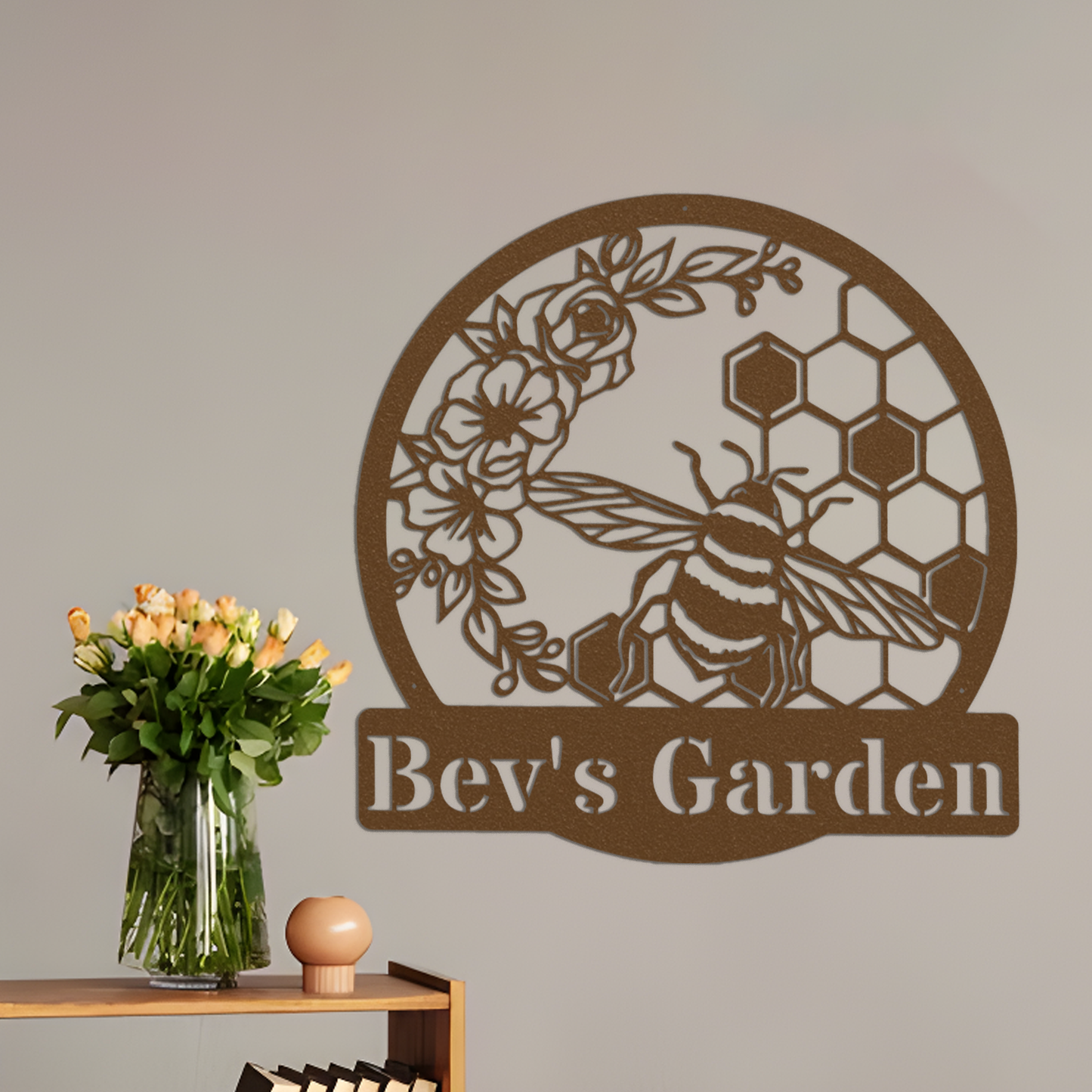 Bees Outdoor Metal Sign, Honey Bee Sign Metal Wall Art, Floral Wall Art Custom Name Sign, Outdoor Metal Sign Bee Wall Decor