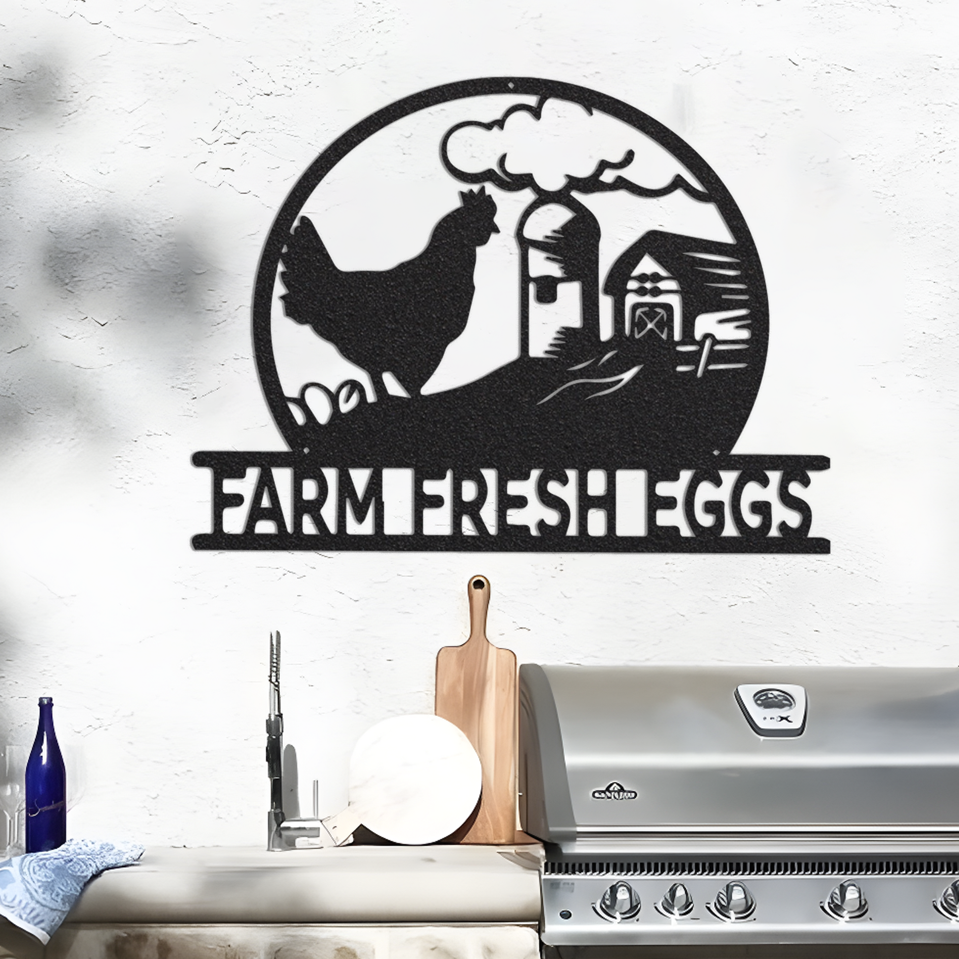 Chicken Farm Fresh Eggs Metal Wall Art With Lights, Chicken Silhouette, Farmhouse Decor, Hen House Decor, Gift For Farmer, Chicken Farm Sign