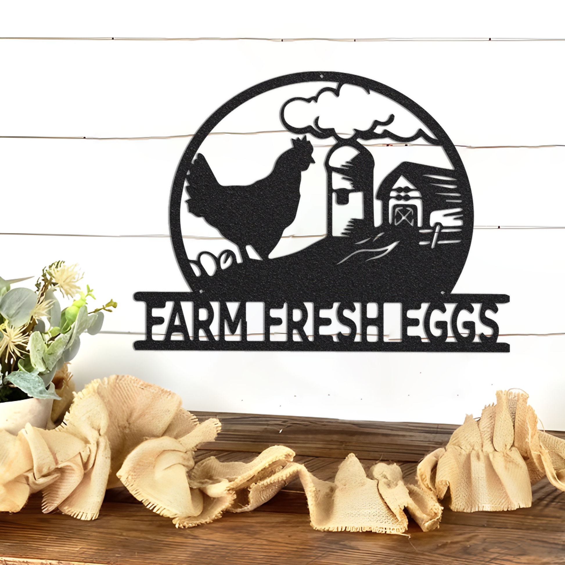 Chicken Farm Fresh Eggs Metal Wall Art With Lights, Chicken Silhouette, Farmhouse Decor, Hen House Decor, Gift For Farmer, Chicken Farm Sign