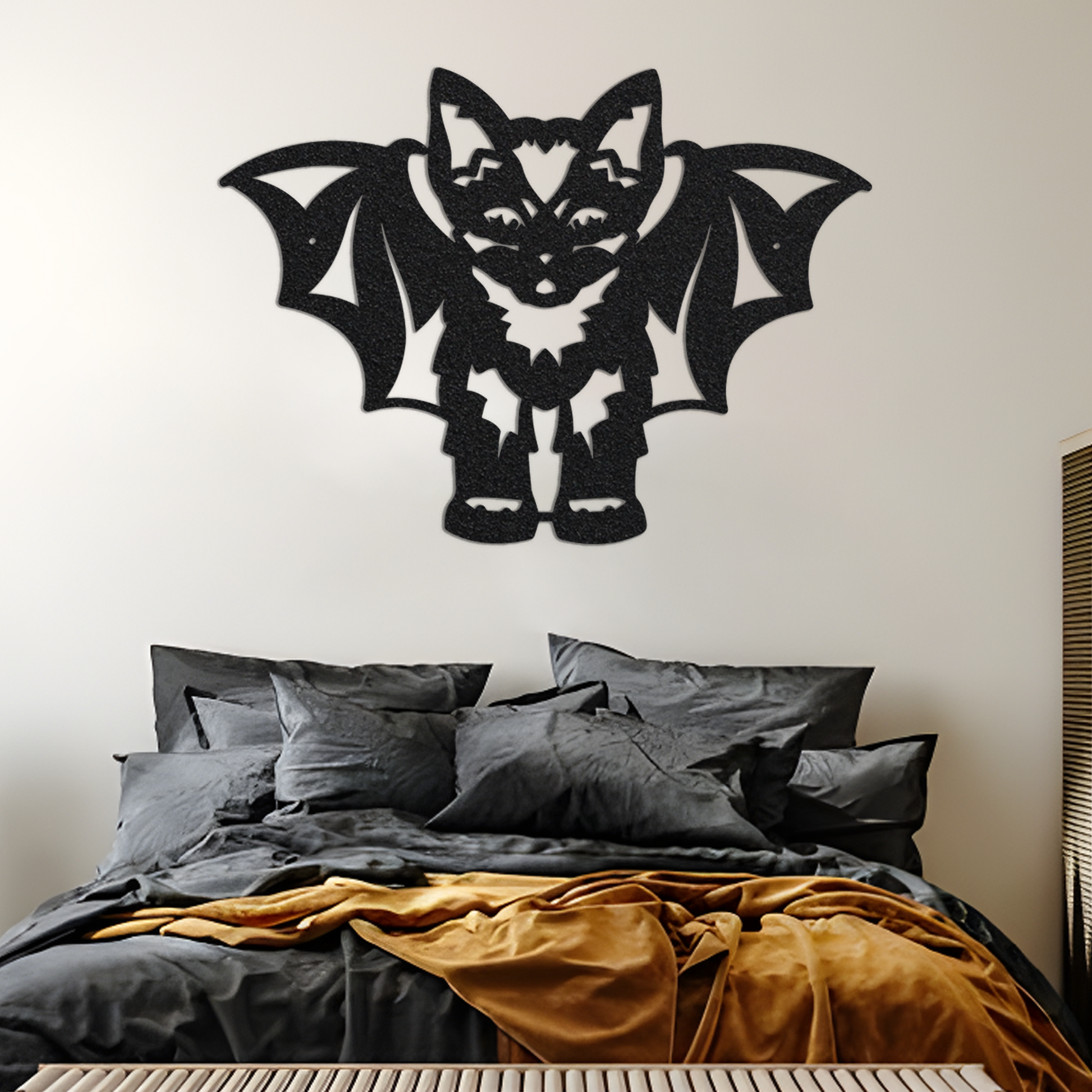 Bat Cat Metal Wall With Led Lights, Cat With Bat Wings, Halloween Sign, Cat Halloween Decor, Cat Lover Gift, Bat Lover Gift, Room Decoration