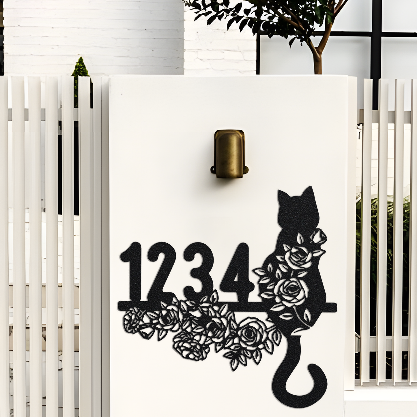 Custom Floral Cat Metal sign, Metal Address sign, Farmhouse Decor, Outdoor Address sign, Outside decor, Personalized Metal Cat & Flower Sign