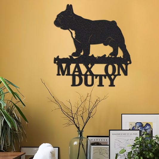 Bulldog on Duty Sign with Led Light, Guard Dog on Duty Sign, Bulldog Gifts, Dog Metal Wall Art, Dog Name Sign Dog House Decor, Bulldog Sign