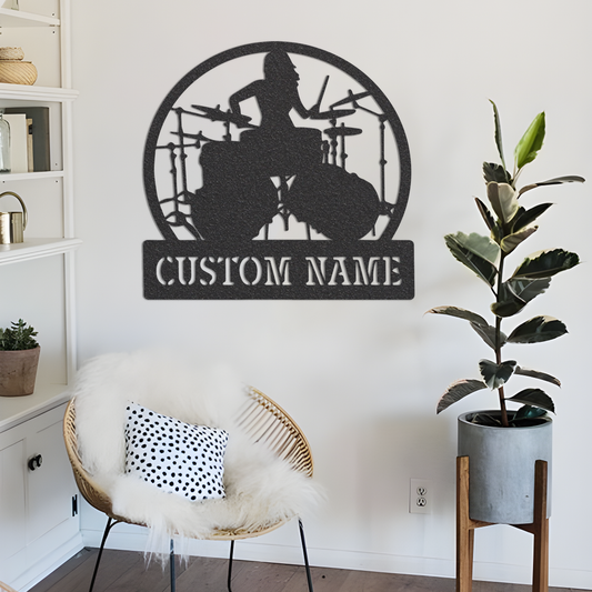 Personalized Female Drummer Metal Wall Art With Led Lights, Girl Drummer Name Sign, Drummer Room Decoration, Gift For Daughter, Dorm Decor