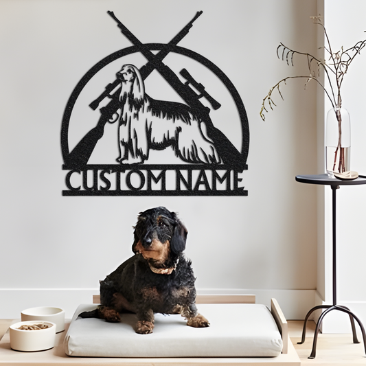 Custom Afghan Hound Dog with Gun Metal Wall With Led Lights, Gun Decor, Afghan Hound Lover Gift, Metal Dog Sign, Dog Owner Gift, Home Decor