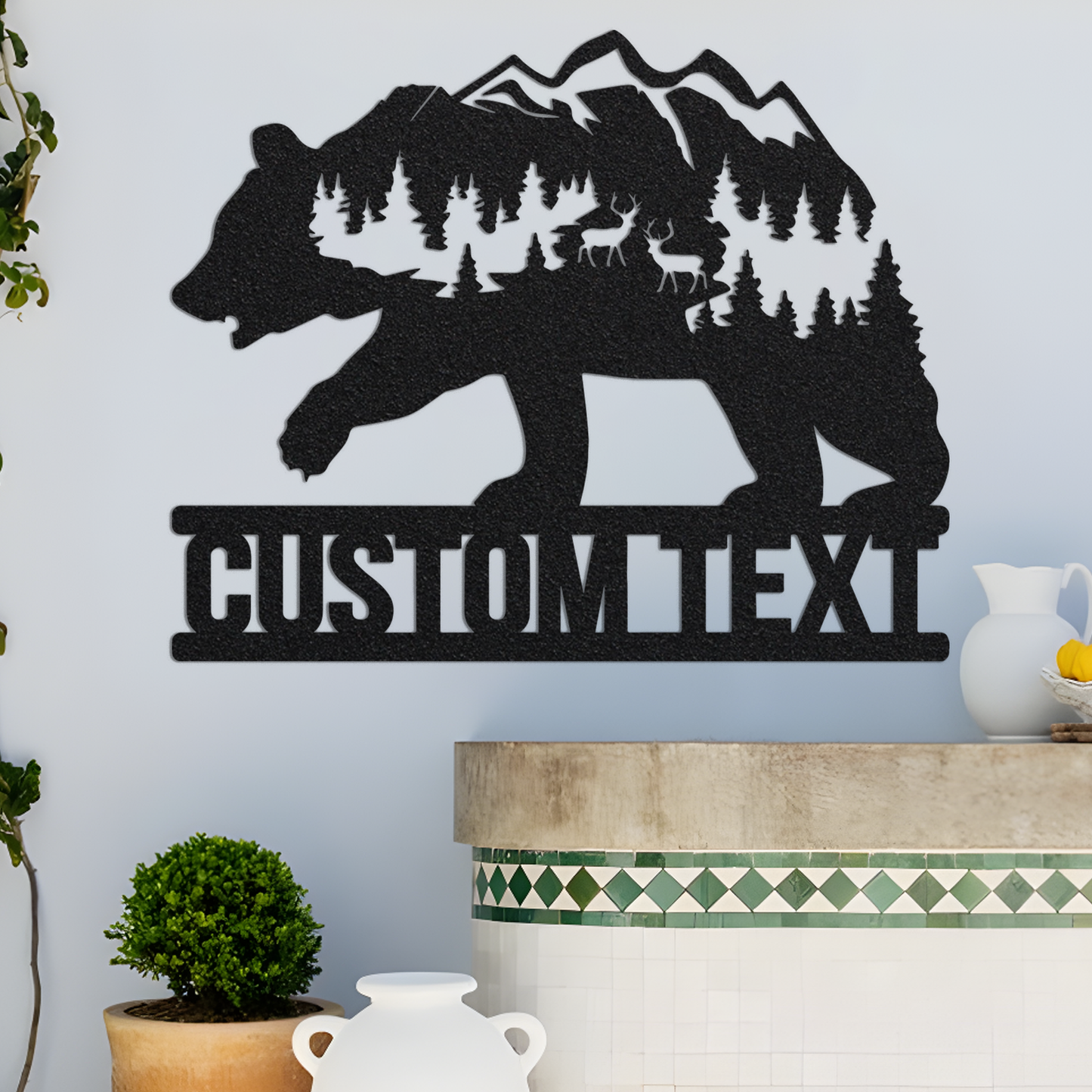 Custom Bear Mountain Metal Wall Art With Led Lights, Mountain Sign, Wild Animal Lover Gift, Man Cave, Cabin Sign, Nature Sign, Gift For Him