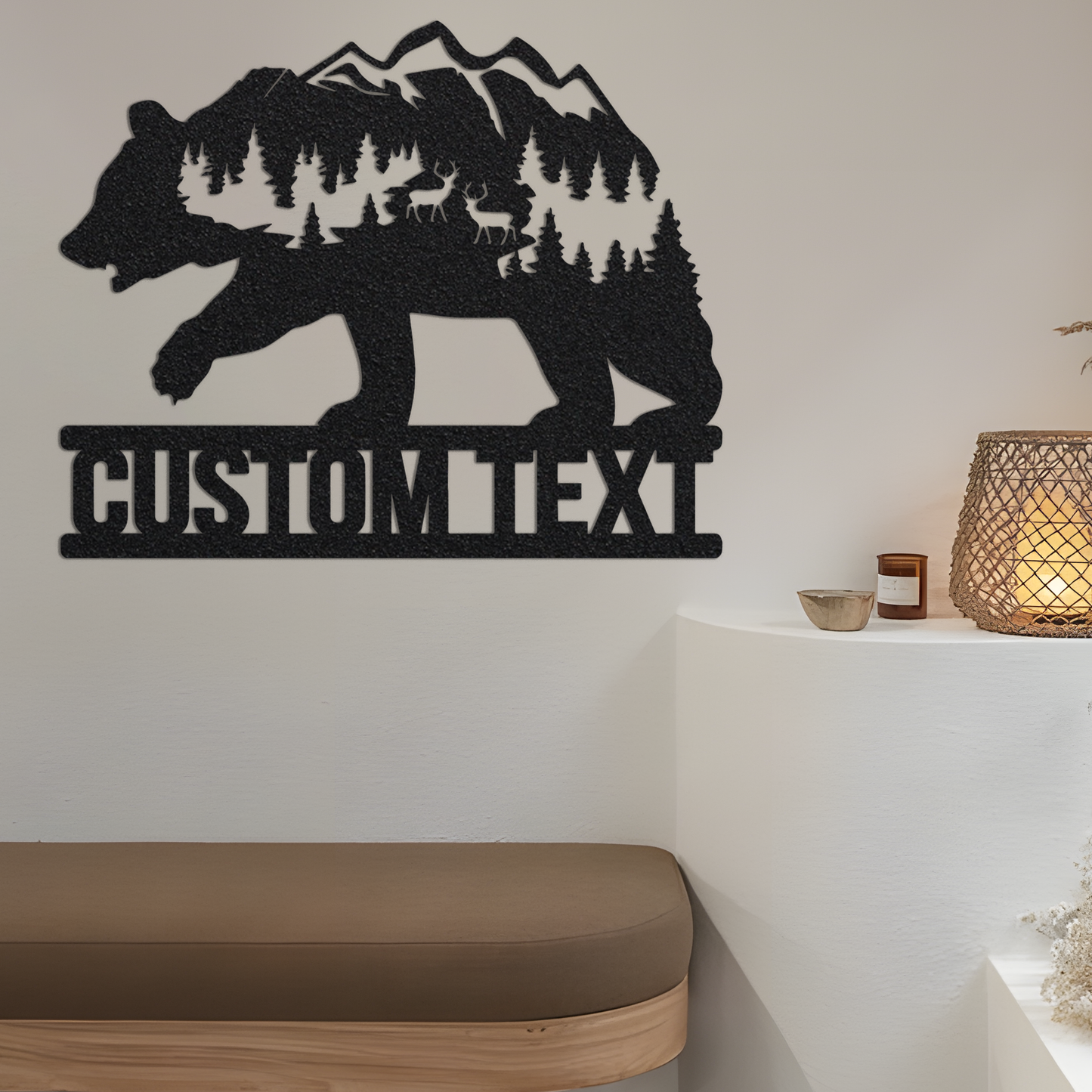 Custom Bear Mountain Metal Wall Art With Led Lights, Mountain Sign, Wild Animal Lover Gift, Man Cave, Cabin Sign, Nature Sign, Gift For Him