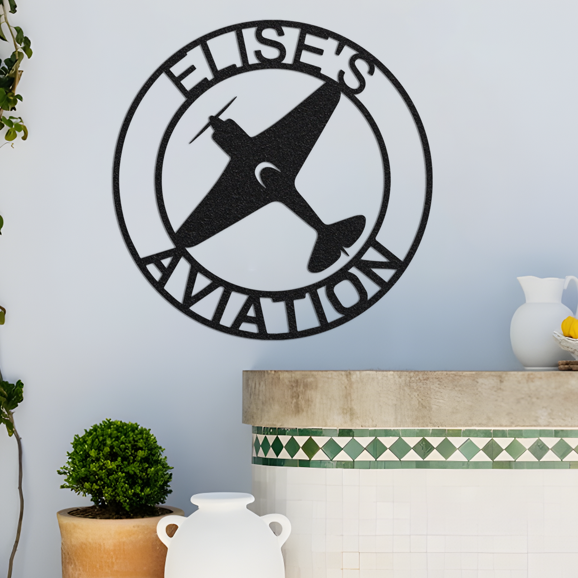 Custom Airplane Metal Wall Sign-Personalized Airplane Metal Wall Art-Airplane Metal Wall Decor-Airplane Hangar Name Signs-Hangar Led Decor