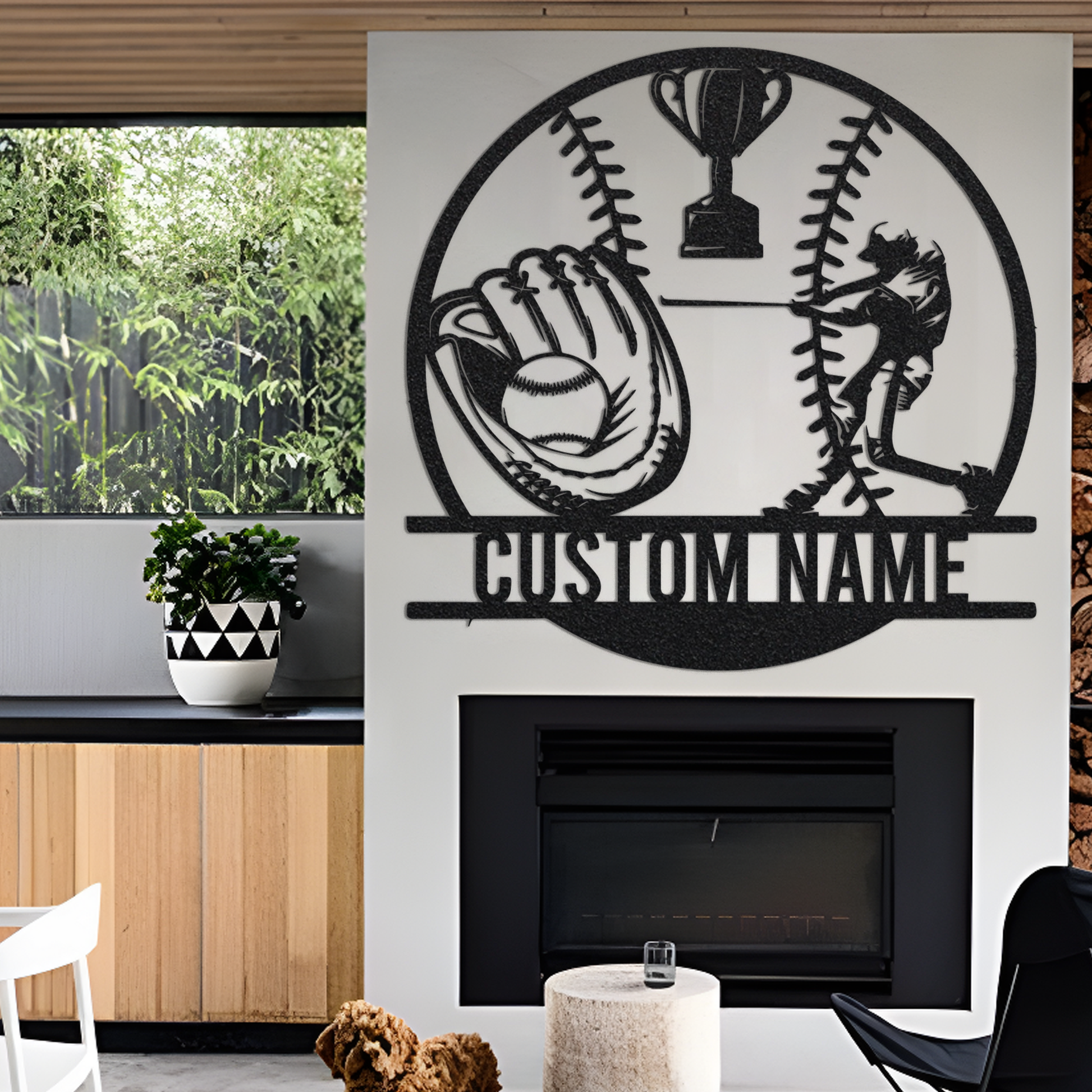 Custom Baseball Room Decor Wall Art with Led Light, Baseball Coach Gift, Baseball Glove & Trophy, Baseball Gifts for Boys, Metal Sports Sign