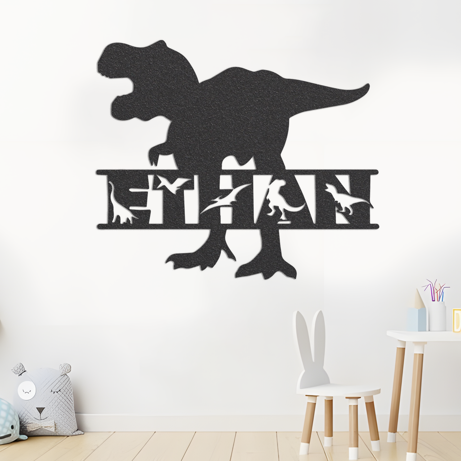 Personalized Dinosaur Monogram Sign With Led Lights, Custom Kid Name Sign Dino Metal Wall Art With Dinosaur Kids Alphabet T-rex Gift For Kid