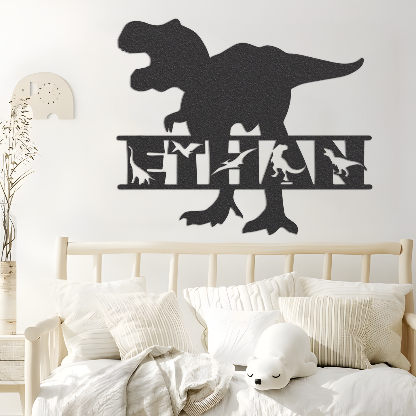 Personalized Dinosaur Monogram Sign With Led Lights, Custom Kid Name Sign Dino Metal Wall Art With Dinosaur Kids Alphabet T-rex Gift For Kid