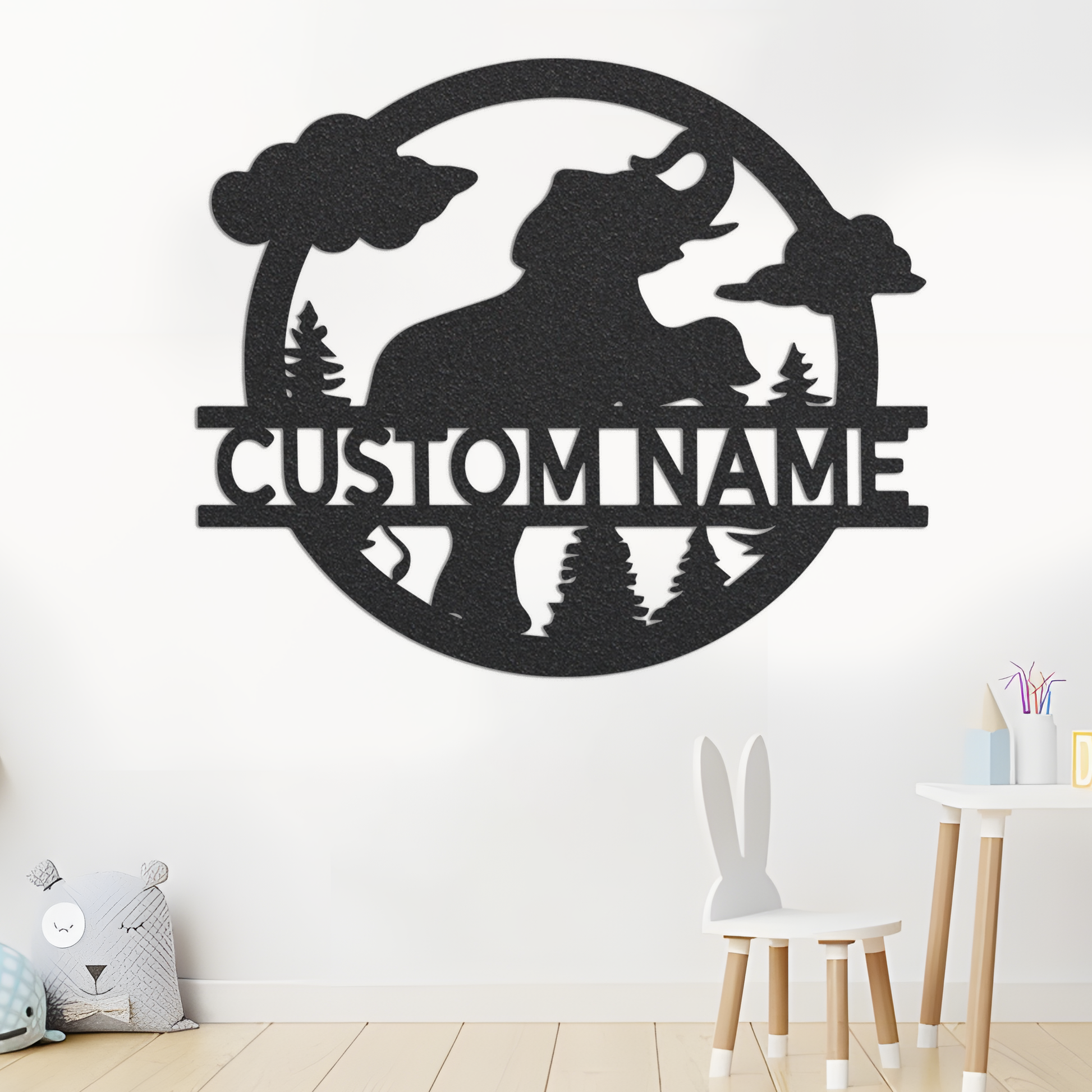 Personalized Elephant Metal Wall Art With Led Lights, Elephant Monogram Sign, Jungle Room Decor, Safari Sign, Christmas Gift For Child