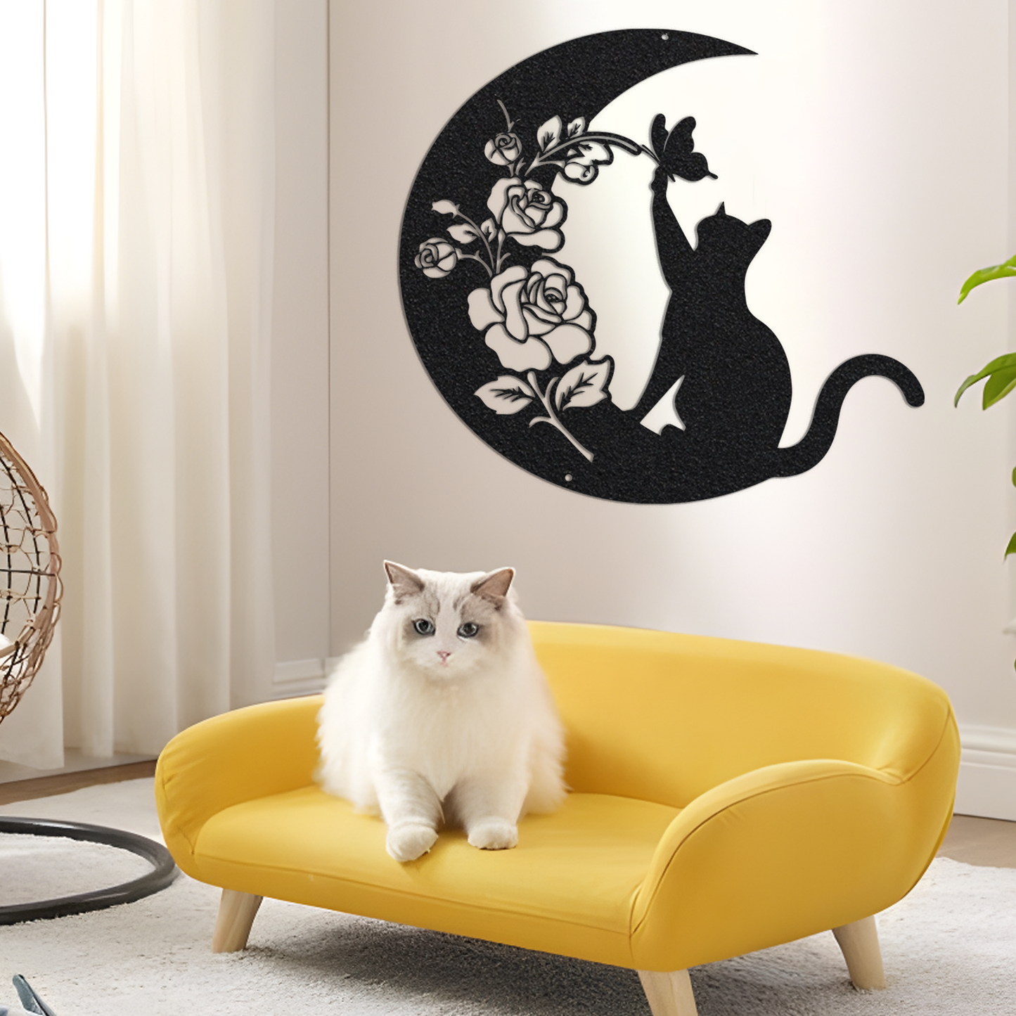 Cat and Moon Metal Wall Art, Cat Wall Decor, Cat on Moon, Cat Lover Gift, Animal Decor, Home Decor, Housewarming Gift (No led light)