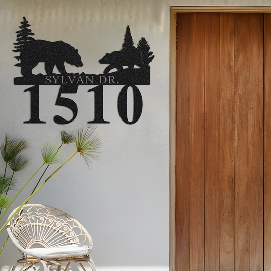 Custom Bears Address House Number Metal Wall Led Signs-Personalized Address Plaque-Custom Address Sign-Outdoor Decor-House Number Decor