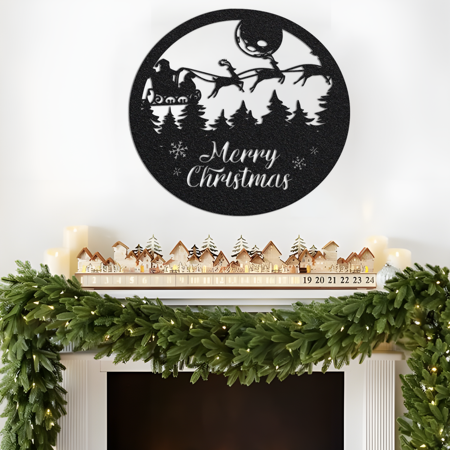 Christmas Metal Wall Art With Led Lights, Merry Christmas Sign, Santa Claus With Reindeers Sign, Christmas Gift For Family, Friend, Coworker