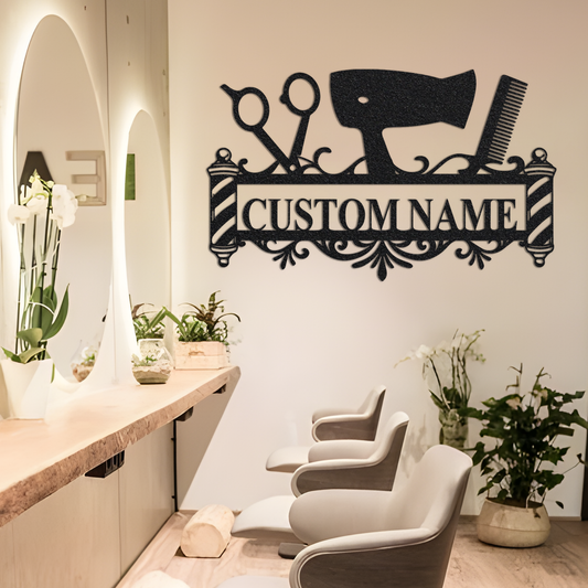 Custom Barber Shop Metal Wall Sign-Personalized Barber Shop Metal Art-Barber Shop Metal Wall Decor-Hairdresser Name Sign-Hairdresser Gifts