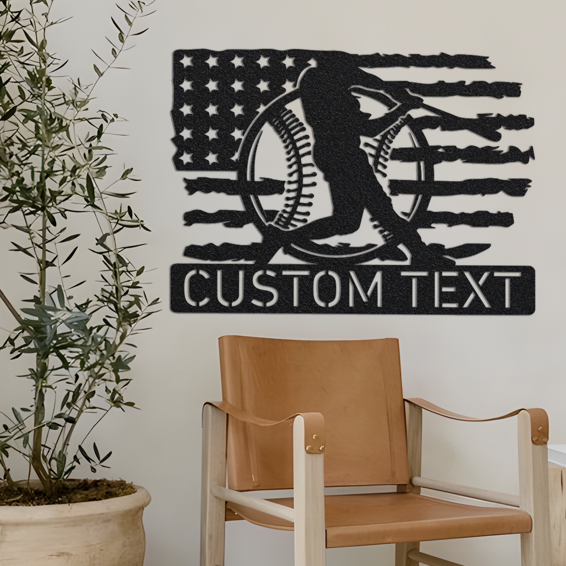 Baseball American Flag Metal Wall Art Led Light, Baseball Player Name Sign, Birthday Christmas Gift for Son Father's Day, Baseball US Flag