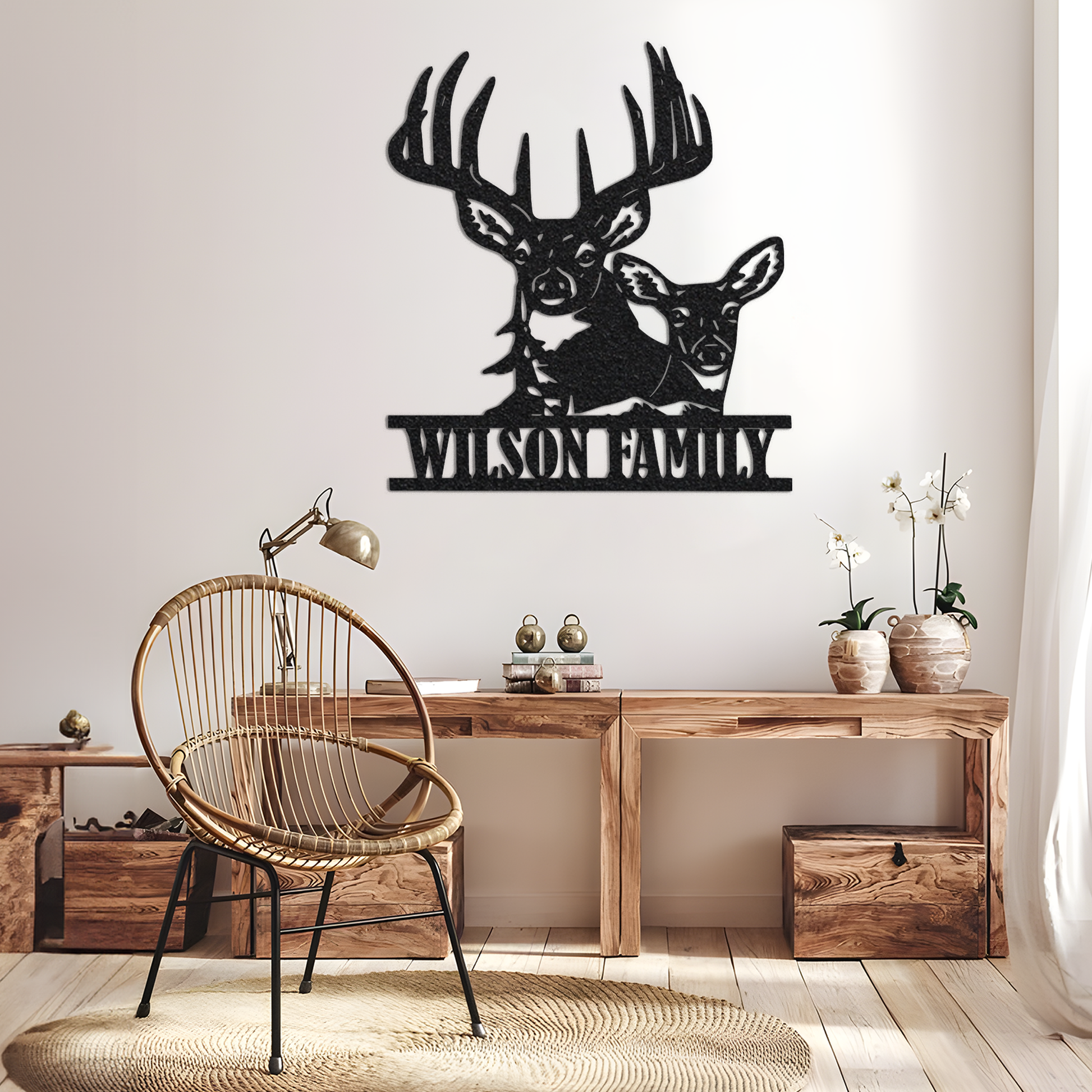 Personalized Deer Metal Wall Art With Led Lights, Custom Deer Sign, Deer Decoration, Living Room Decor, Gift For Dad, Son, Deer Hunter Gift